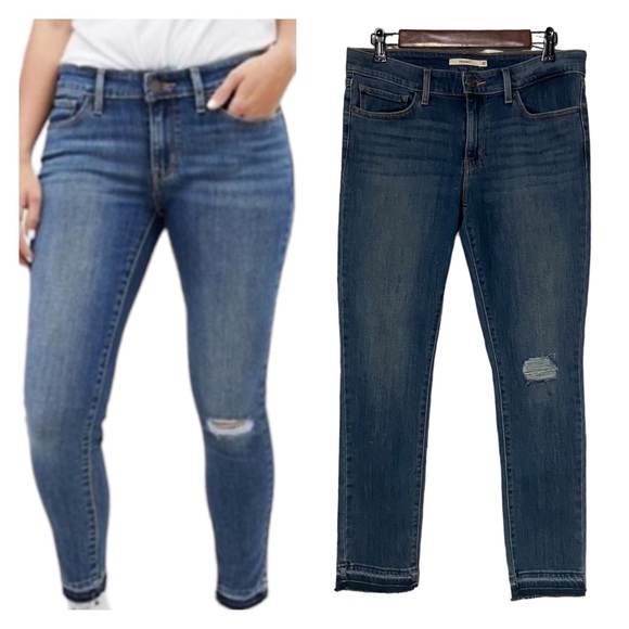 Levi’s 711 Skinny Ankle Raw Hem Denim Jeans Blue - Picture 16 of 16